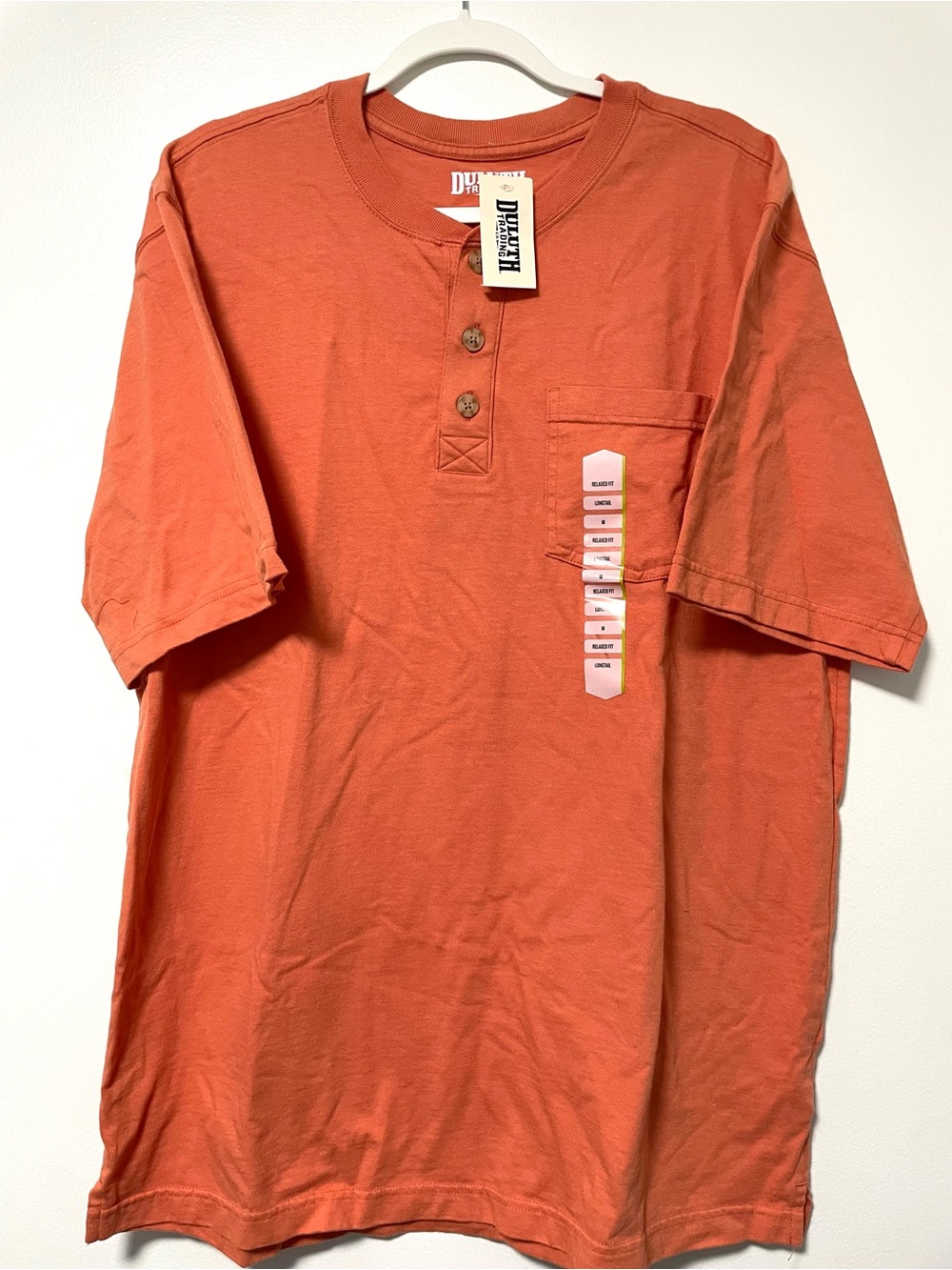 Duluth Trading Co Men's Short Sleeve Henley Pocket Shirt - Rust Orange Size Medi